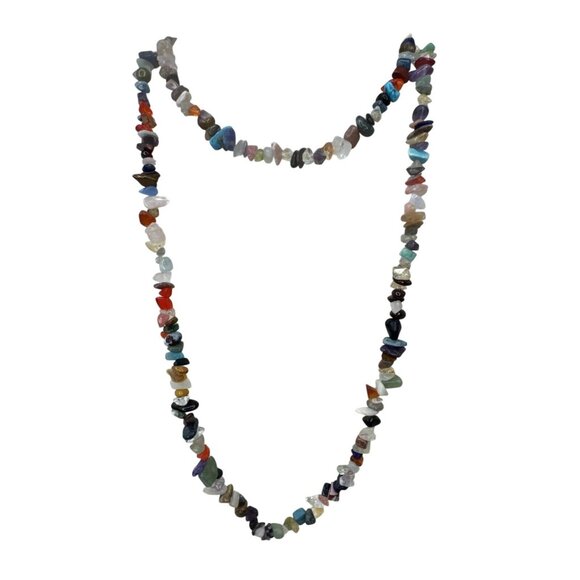 Colorful Gemstone Chip Necklace 32" Long - Picture 1 of 3